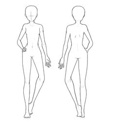 an outline drawing of a female body with hands on her hips and the other hand behind her back