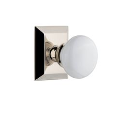 an image of a door knob with a white ball on the front and black trim