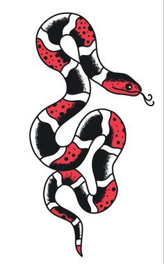 a red and black snake with spots on it's body, in the shape of a