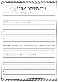 Psychology Worksheets Printables, Free Self Esteem Worksheets Printables, Respect Therapy Activities, Respect Worksheets Printables, Respect Coloring Pages Free Printable, Family Therapy Worksheets Printables, Kindness Worksheets Free Printable, Spirituality Worksheets, Self Control Worksheet