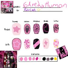 Fnaf Inspired Nails, My Chemical Romance Nails, Miku Nails, Scene Kid Nails, Fnaf Nails, Minecraft Nails, Scene Nails, Nail Stencils Templates, Nails Drawing