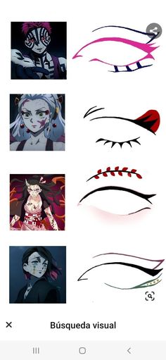 Anime Eyeliner Ideas, Demon Slayer Hair Styles Ideas, Demon Slayer Eyeliner, Anime Inspired Eyeliner, Anime Eyeliner Styles, Demon Slayer Make Up, Anime Inspired Makeup Looks, Simple Anime Nail Ideas, Demon Slayer Hair Styles Drawing