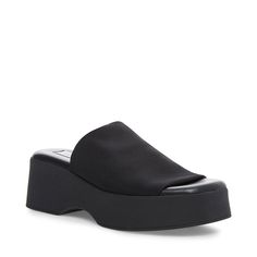 SLINKY30 Black Platform Sandal | Women's Sandal's – Steve Madden 90s Platform Sandals, Throw Back, Leather Socks, Ripped Denim