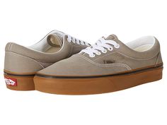 Vans Era - Skate Shoes : (Gum) Timber Wolf/True White : The Vans Era skate shoes keep your style going strong with clean and uncomplicated style, with more padding than the classic Authentic. Skateboard shoes with a low-top silhouette. Uppers of canvas, leather, or man-made materials with a double-stitched vamp. Cotton drill lining for breathable wear. Padded collar for added support. Die-cut EVA insert for reliable comfort. Vulcanized sole attachment with iconic waffle outsole for grippy wear a Vans Low-top Skate Shoes With Rubber Toe Cap, Urban Canvas Shoes For Skateboarding With Round Toe, Urban Round Toe Canvas Shoes For Skateboarding, Comfortable Streetwear Canvas Shoes With Vulcanized Sole, Comfortable Lace-up Skate Shoes With Vulcanized Sole, Comfortable Canvas Shoes With Rubber Sole For Streetwear, Comfortable Canvas Shoes For Streetwear With Rubber Sole, Urban Canvas Shoes For Skateboarding, Casual Leather Canvas Shoes For Streetwear