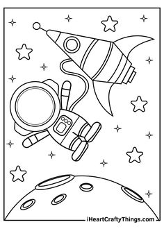 an astronaut is flying through the space coloring page