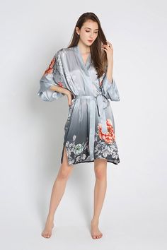 KIM + ONO Silk Botan Short Kimono Robe – kimandono.com Short Kimono Robe, Robes For Women, Silk Kimono Robe, Peach Blush, Short Kimono, Silk Robe, Womens Kimono, Long Kimono, Silk Shorts