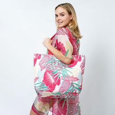 Palm Leaf Printed Canvas Beach Bag- Full Zipper Closure- Lined Body With Open & Zipper Pockets- Approximately 19.5" W X 15.5" T X 5.5" D- Strap Drop 11" T- 100% Polyester Canvas Bag For Weekend In Summer, Rectangular Zipper Pouch Bag For Vacation, Summer Weekend Tote Bag, Summer Beach Shoulder Bag With Zipper, Summer Weekend Tote Shoulder Bag, Summer Beach Shoulder Bag With Zipper Closure, Trendy Summer Beach Bag For Weekends, Summer Vacation Shoulder Bag With Zipper, Summer Travel Canvas Bag With Zipper Closure