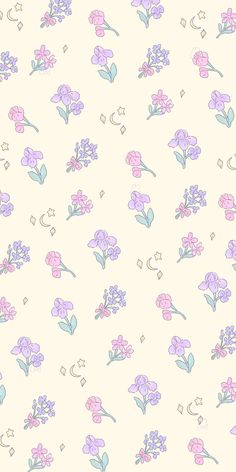 a white background with pink and purple flowers on it's side, all over