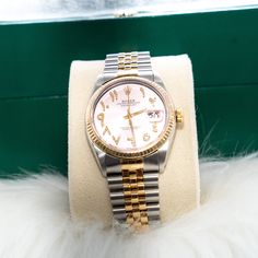 This product is avalilable to pick up in our Doral store.Features:100% Original and certified by Junior the Jeweler "Like new! Preowned watch" Classic Diamond Watch With Date Display As Gift, Elegant Pink Watch With Date Display, Classic Pink Diamond Watch For Formal Occasions, Arabic Numbers, Gold Cuban Link Chain, Dollar Bill, Cuban Link Chain, Rolex, Pick Up