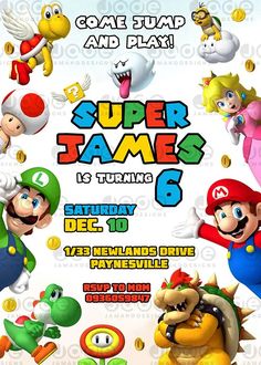 an advertisement for the nintendo game super mario and luigi's birthday party, featuring characters from