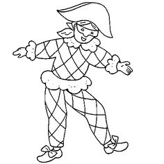 a drawing of a clown with his arms out and legs spread wide, in black and white