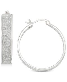 Go for the glitter with these fun drop earrings from Simone I. Smith. Hoop Jewelry With Glitter For Gifts, Silver Metal Hoop Earrings With Bling, Sparkling Silver Hoop Earrings, Silver Sparkling Hoop Earrings, Glitter Hoop Earrings Gift, Silver Bling Metal Hoop Earrings, Silver Glitter Round Earrings, Dazzling Silver Rhinestone Hoop Earrings, Luxury Sterling Silver Round-cut Hoop Earrings