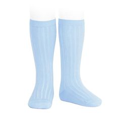 Ribbed Cotton Knee Sock - Light Blue Light Blue Socks, Cable Knit Tights, Knee High Dress, Cotton Tights, Ruffled Socks, Knit Tights, Blanket Shawl, Blue Socks, Outfits With Hats