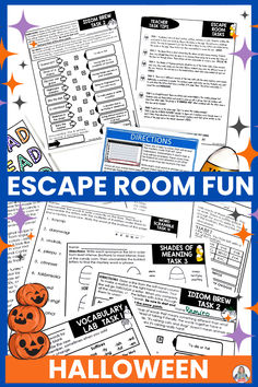 Get your students excited for Halloween with this fun and engaging Halloween Escape Room! Perfect for upper elementary and middle school, this printable escape room game uses fun puzzles and high-interest reading activities to challenge critical thinking and teamwork. Designed for kids, the activity promotes collaboration as they solve clues to "escape." A great way to bring a spooky, educational twist to your classroom this Halloween! Escape Room For Classroom, Halloween Escape Room, Escape Room Games, Halloween Classroom Activities, Activities For The Classroom, Challenges Activities, Halloween Classroom, Escape Room Game, Ela Activities