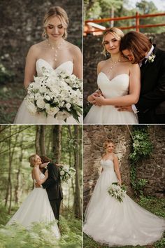 the bride and groom are posing for pictures