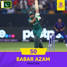 an image of a man that is playing in a game of cricket with the caption 50 babar azm pakistan