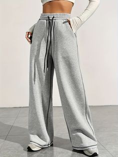 F00283647-103 High Waist Jumpsuit, Drawstring Waist Pants, Cropped Pants Women, Casual Wide Leg Pants, Bell Bottom Pants, Sports Pants, Wide Leg Pant, Loose Pants, Women Pants Casual