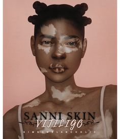 an image of a woman with makeup on her face and the words sanni skin