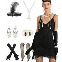 Black V-neck Flapper Dress For Party, Black V-neck Flapper Dress For Evening, Black Flapper Dress For Formal Occasions, Black Flapper Cocktail Dress, Black Formal Flapper Dress, Sleeveless Black Flapper Dress For Costume Party, Black Fitted Flapper Dress For Party, Fitted Black Flapper Dress For Party, Elegant Black Flapper Dress For Formal Occasions