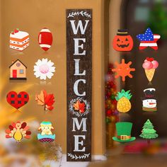 PRICES MAY VARY. Interchangeable welcome sign: receive 1 piece large welcome sign for front door with 16 pieces seasonal icons, each icon represents a different season, festival or state, help to greet your friends in a new way Long-term use: the hanging vertical welcome sign for front porch is made of natural and quality wood material, sturdy and reliable to use, won't break or get corroded; Each seasonal decor comes with strong stickiness on the back, which fall easily Impress your guests: the Front Porch Decorations, Large White Vase, Welcome Porch Sign, Wood Porch, Sign For Front Door, Outdoor Welcome Sign, Porch Decorations, Wooden Welcome Signs, Front Door Porch