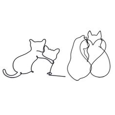 one line drawing of two cats and a dog