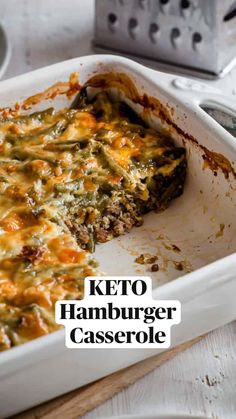 keto hamburger casserole in a white baking dish