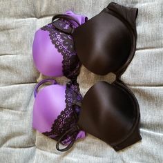 Set Of 2 Victoria's Secret Very Sexy Push Up Bra Nwot Purple With Black Lace And Smooth Black Purple Fitted Bra With Removable Pads, Fitted Purple Bra With Removable Pads, Victoria's Secret Purple Underwire Bra, Purple Push-up Bra With Padded Cups, Purple Underwire Bra With Removable Pads, Victoria's Secret Purple Bra With Built-in Bra, Victoria's Secret Purple Padded Bra, Purple Stretch Bra With Padded Cups, Stretch Purple Bra With Padded Cups