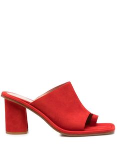 red suede/leather slip-on style open toe branded leather insole high block heel Suede Mules, Red Suede, Lady Dior, Hermes Birkin, Leather Slip Ons, Mules Shoes, Valentino Garavani, Mule, Heeled Mules