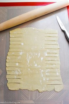 the dough is ready to be cut and put on the cutting board with a rolling pin