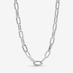 Your statement jewellery starts here. This sterling silver Pandora ME Link Chain Necklace has endless styling possibilities to choose from. The link chain necklace features three openable connectors at the front that are designed with grooved lines to set them apart, double links between each styling connector and a carabiner clasp closure. One set of double links can be swapped in and out for four small interlocking links, a double link or one styling link – keep the original length or adjust i Pandora Me, Pandora Necklace, Bracelet Pandora, Link Chain Necklace, Charli Xcx, Chains Necklaces, Necklace Size, Pandora Jewelry, Chain Link Necklace