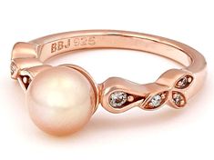 7.5-8mm Peach Cultured Freshwater Pearl and White Zircon 14k Rose Gold Over Sterling Silver Ring. Measures approximately 5/16" L x 5/16" W and is not sizeable. Colors, shapes, and sizes may vary. Accent stones primarily zircon. Sterling Silver Ring, Fresh Water, Freshwater Pearls, Silver Ring, Sterling Silver Rings, Jewelry Design, Silver Rings, Rose Gold, Sterling Silver