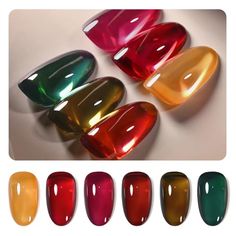 GAOY Wonder Color Gel Nail Polish for Christmas Nails, Jelly Red Green Brown Yellow Hot Pink Colors Sheer Gel Polish Kit for Salon Gel Manicure and Nail Art DIY at Home Sheer Gel Polish, Jelly Gel Nail Polish, Gel Nail Set, White Gel Nails, Red Christmas Nails, Christmas Nails Easy, Christmas Nail Art Designs