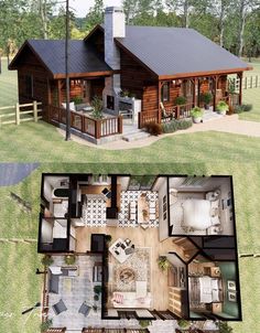 this is an aerial view of a small cabin