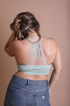 Plus Size Tattoo Back Bralette Plus Size Leto Collection 1X2X Sage Plus Size Tattoo, Plus Size Tattoos, Plus Size Bralette, Tattoo Back, Red Blush, Rush Dresses, Western Boho, Dressy Tops, Puff Sleeve Top