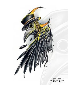 a bird wearing a hat with wings on it's head and the words let go fly