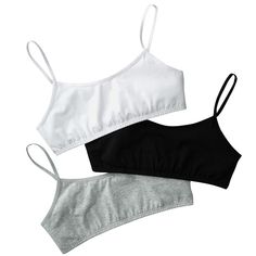 She can't go wrong with these girls' Maidenform cropped bras. In gray/white/black. 3-pack Wire free Adjustable straps Fabric & Care Cotton/spandex Machine wash Imported Size: Medium. Color: Grey. Gender: female. Age Group: kids. Pattern: Solid. Material: Cotton Blend. Bra Pack, Maidenform Bras, Girls Nightwear, Crop Bra, Bra Size Charts, Soft Cup Bra, Kids Pattern, These Girls, Lace Bralette