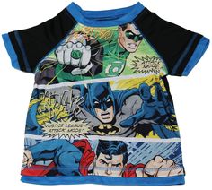 These flame resistant pajamas for children make bedtime fun! Featuring three favorite DC Comics superheroes in one, these pjs are sure to be instant favorites!�Short sleeve�top has Superman, Batman, and Green Lantern in Justice League Attack Mode. Elastic waist long pants feature logos for Batman, Superman, and Green Lantern, with speech bubbles and sound effects like in a comic book. Available in toddler sizes 2T - 4T, boys' sizes 4 - 7. 100% polyester. Officially licensed.•Officially licensed• Superhero Long Sleeve Tops With Character Print, Fun Multicolor Character Print Sleepwear, Fun Character Print Tops For Playtime, Multicolor Short Sleeve Bedtime Top, Playful Printed Bedtime Tops, Casual Bedtime Tops With Character Print, Multicolor Character Print Short Sleeve Sleepwear, Multicolor Short Sleeve Sleepwear With Character Print, Fun Short Sleeve Bedtime Tops