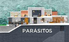 an illustration of a house on top of a boat with the words parasitos above it