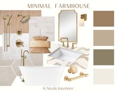 Minimal Farmhouse Mood Board Bohemian Mood Board, Farmhouse Mood Board, Minimal Farmhouse, Coastal Farmhouse Living Room, Luxury Bathroom Ideas, Luxury Bathroom Design, Farmhouse Bathroom Design, Bathrooms Ideas, Neutral Bathroom