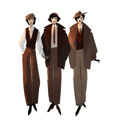 three people are dressed in brown and black