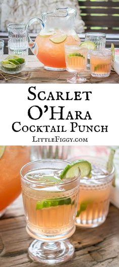 some drinks are sitting on a table with the words scarlett o'haa cocktail punch