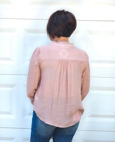 This super detailed Button Up Split Neck Top in Mauve includes long sleeves with smocked elasticized cuffs, split neckline,functional buttons, geometric detail, sheer, but not lined. SO CUTE. Take on all occasions wearing this beautiful top. ABOUT THIS ITEM: Made in Vietnam. Fabric is 62% Rayon / 38% Polyester. Hand wash in cold water. Wash inside out. Hang or line dry. The Model is 5'6, and wearing a large, runs a little small. Trendy Clothes For Women, Online Womens Clothing, Occasion Wear, So Cute, Inside Out, Split, Button Up, Long Sleeves, Boutique