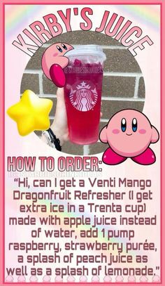 a pink poster with an image of a starfish and a starbucks drink in it