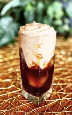 an iced drink with ice cream on top