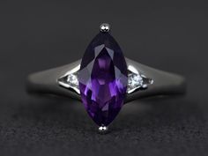 marquise cut amethyst ring purple amethyst ring gemstone rings engagement ring promise ring sterling Meaningful Rings, Purple Stuff, Bezel Set Engagement Ring, Cheap Silver Rings, Amethyst Ring Engagement, Goth Clothing, Smoky Quartz Ring, Ring Purple, Purple Amethyst Ring