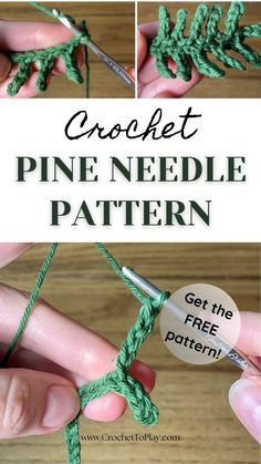 You'll love this free, easy crochet pine needle pattern. Perfect for embellishing Christmas wrap and decorations. Crochet Greenery, Crochet A Leaf, Crochet Christmas Garland, Crochet Leaf Patterns, Crochet Garland, Crochet Christmas Trees, Crochet Plant, Crochet Leaves