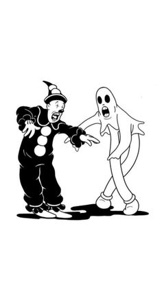 an image of two cartoon characters in black and white