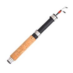 a fishing rod with an orange tip and black handle