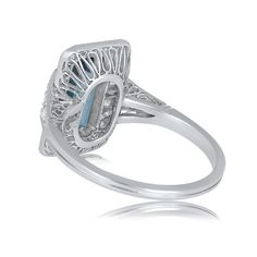 A captivating aquamarine engagement ring that centers a 1.55-carat aquamarine gemstone with a strong blue saturation and a clean crystal. Surrounding the gemstone is a row of diamonds. Belt Ring, Aquamarine Gem, Rare Jewelry, Wedding Rings Photos, Aquamarine Engagement Ring, Aquamarine Jewelry, Aquamarine Rings, Aquamarine Gemstone, Platinum Ring