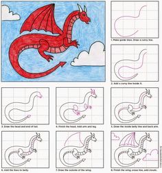 how to draw a dragon in the sky step by step instructions for children and adults